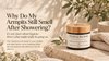 Woman applying natural deodorant with the text “Why do my armpits smell after showering?” for the Pure & Bloom blog.