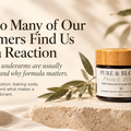 Pure & Bloom natural deodorant beside a blog message about sensitive and reactive underarms